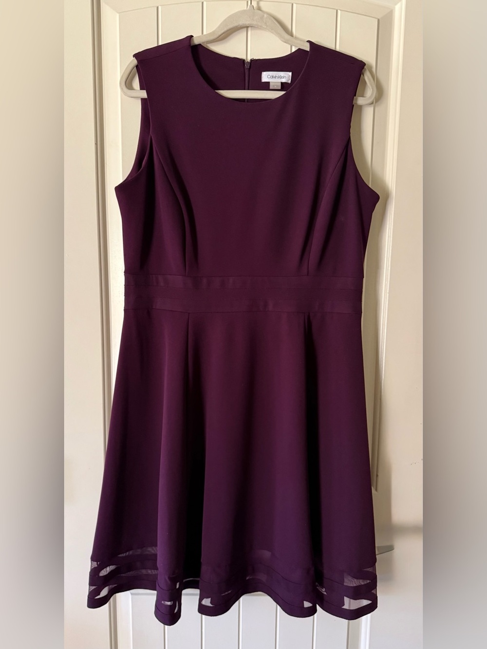 Calvin Klein Sleeveless Illusion Hem Fit & Flare Dress in plum Sz 14